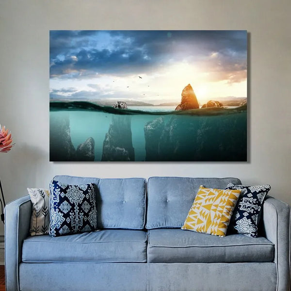 Touteladeco / Tableau Art / Paysage / Sous Marine / Mer / Coucher de Soleil / Décoration Murale / Décoration de maison / Moderne
