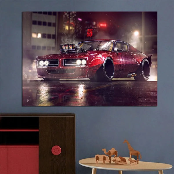 Touteladeco / Tableau Art / Voiture / Racing Car Red / Décoration Murale / Décoration de maison / Moderne