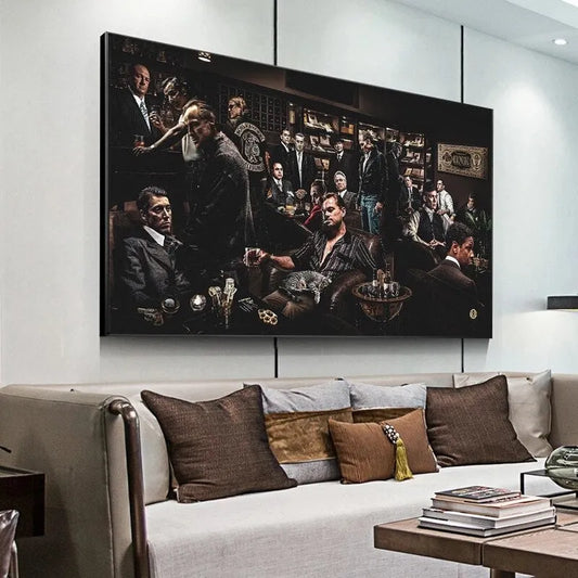 Touteladeco / Tableau Art / Films / Légendes du cinéma / Décoration Murale / Décoration de maison / tableau légendes du cinéma / scène mafieuse cinéma / personnages cultes films / décoration murale gangster / ambiance club privé vintage / tableau acteurs célèbres / art cinématographique rétro / style dark et élégant / déco film culte / impression sur toile cinéma
