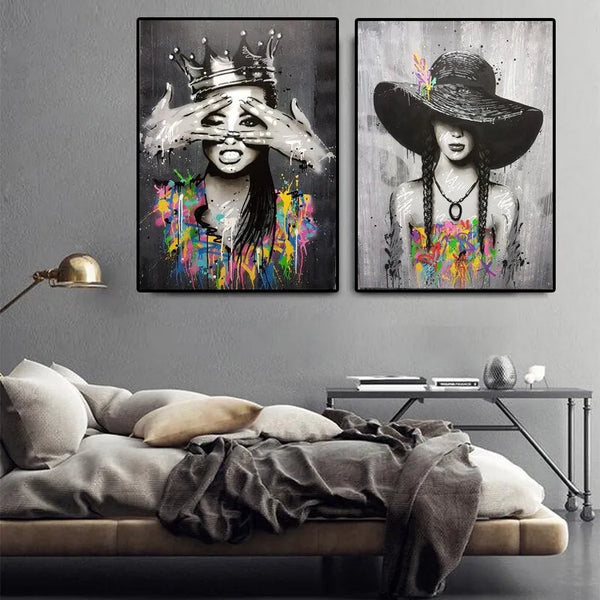 Touteladeco / Tableau Pop Art / Glamour / Femme / Grafiti / Décoration Murale / Décoration de maison / Moderne