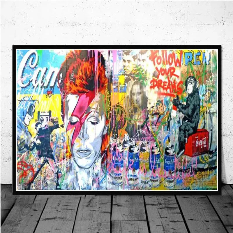 Touteladeco / Tableau Pop Art / Street Art / Banksy / Décoration Murale / Décoration de maison / Moderne