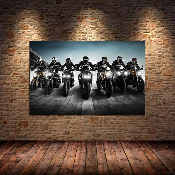 Touteladeco / Tableau Art / Moto / Bande de Motards / Décoration Murale / Décoration de maison / Moderne