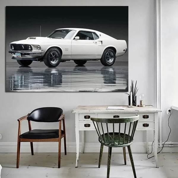Touteladeco / Tableau Art / Voiture / 1969 Ford Mustang / Décoration Murale / Décoration de maison / Moderne