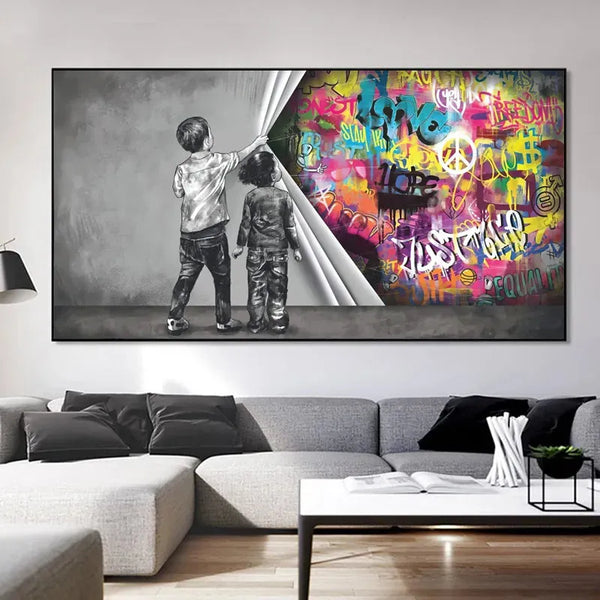 Touteladeco / Tableau Pop Art / Street Art / Banksy / Décoration Murale / Décoration de maison / Moderne / Graffiti / Mur
