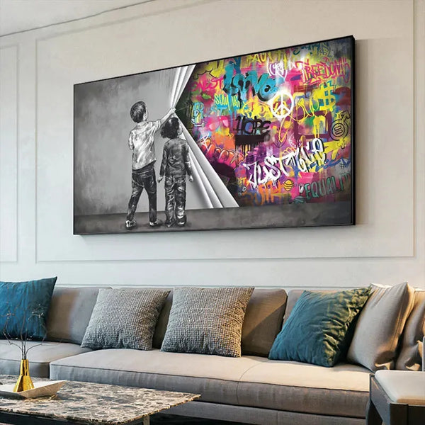 Touteladeco / Tableau Pop Art / Street Art / Banksy / Décoration Murale / Décoration de maison / Moderne / Graffiti / Mur