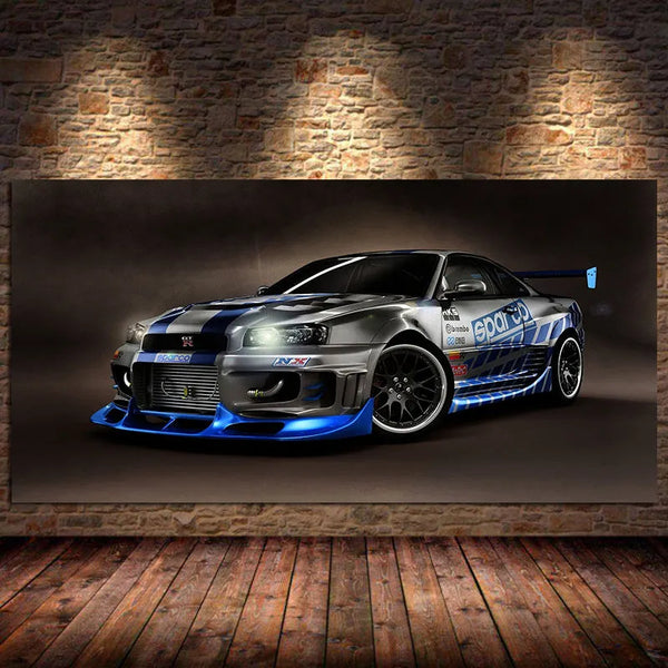 Touteladeco / Tableau Art / Voiture / Supercar / Skyline GT R R34 / Décoration Murale / Décoration de maison / Moderne