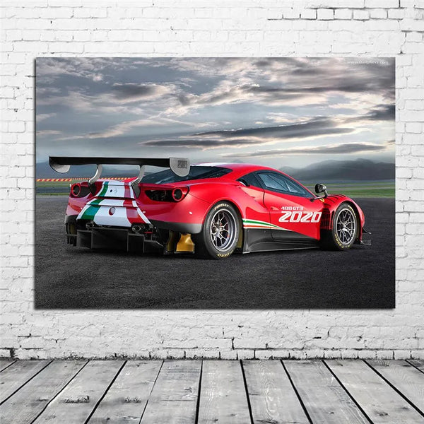 Touteladeco / Tableau Art / Voiture / Ferrari 488 GT3 EVO / Décoration Murale / Décoration de maison / Moderne