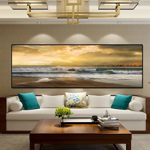 Touteladeco / Tableau Art / Paysage / Plage / Mer / Coucher de Soleil / Décoration Murale / Décoration de maison / Moderne