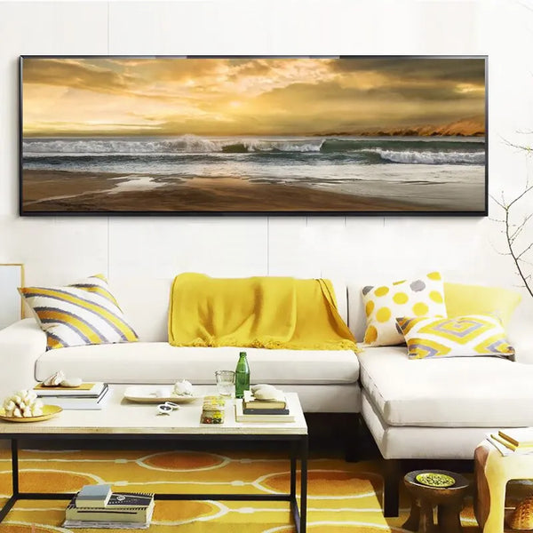Touteladeco / Tableau Art / Paysage / Plage / Mer / Coucher de Soleil / Décoration Murale / Décoration de maison / Moderne