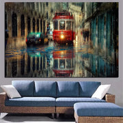 Touteladeco / Tableau Art / Paysage / Ville / Tramway / Retro /Décoration Murale / Décoration de maison / Moderne