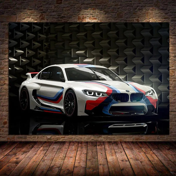 Touteladeco / Tableau Art / Voiture / Retro Collection Power M3 E30 Super Racing / Décoration Murale / Décoration de maison / Moderne