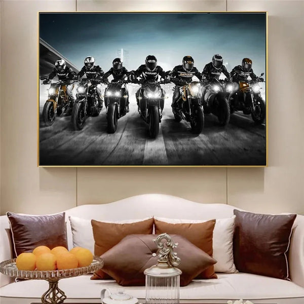 Touteladeco / Tableau Art / Moto / Bande de Motards / Décoration Murale / Décoration de maison / Moderne