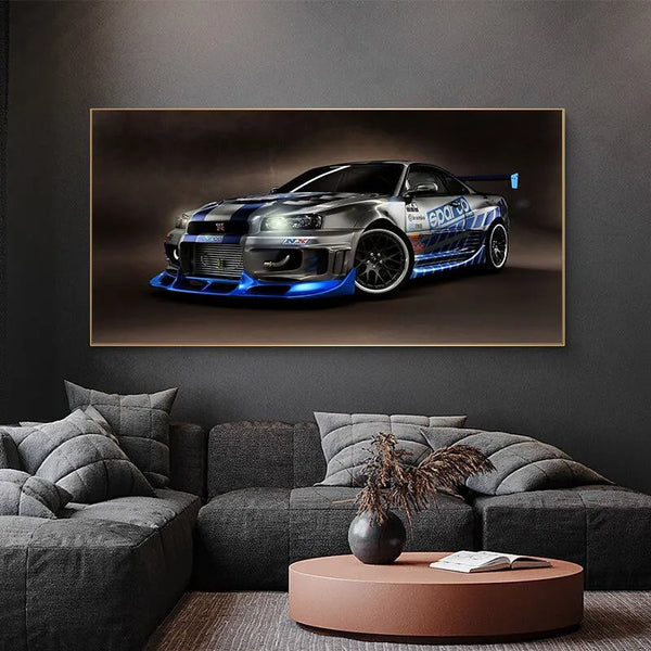 Touteladeco / Tableau Art / Voiture / Supercar / Skyline GT R R34 / Décoration Murale / Décoration de maison / Moderne