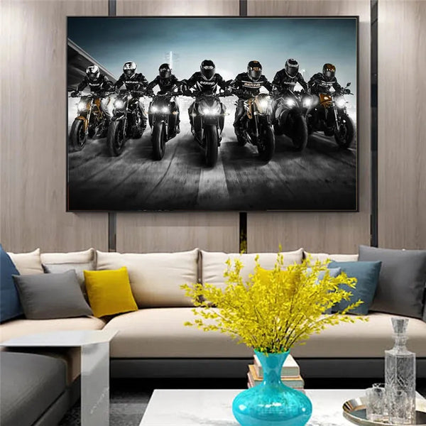 Touteladeco / Tableau Art / Moto / Bande de Motards / Décoration Murale / Décoration de maison / Moderne