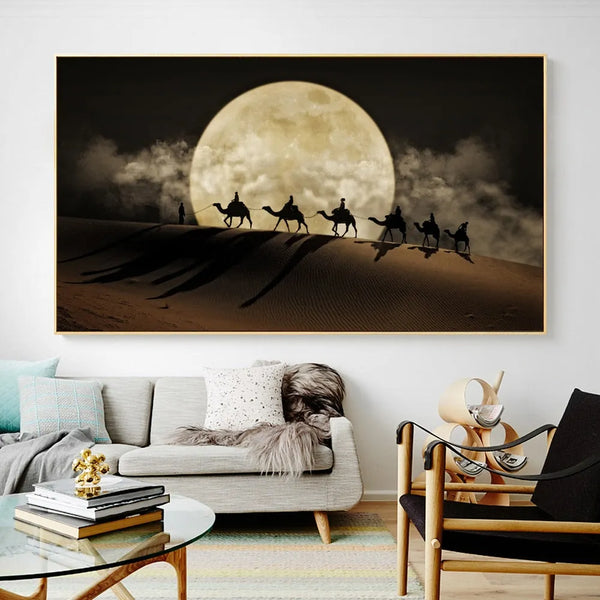 Touteladeco / Tableau Art / Paysage / Desert / Chameau / Nuit / Décoration Murale / Décoration de maison / Moderne