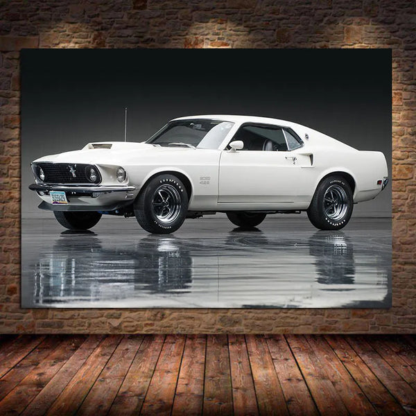 Touteladeco / Tableau Art / Voiture / 1969 Ford Mustang / Décoration Murale / Décoration de maison / Moderne