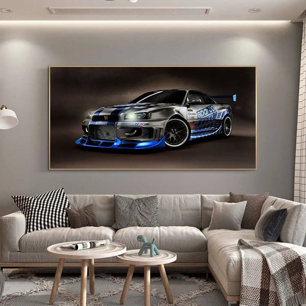 Touteladeco / Tableau Art / Voiture / Supercar / Skyline GT R R34 / Décoration Murale / Décoration de maison / Moderne
