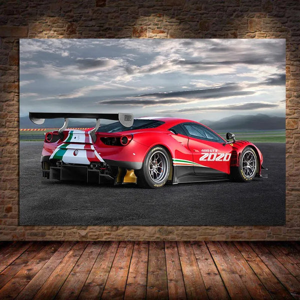 Touteladeco / Tableau Art / Voiture / Ferrari 488 GT3 EVO / Décoration Murale / Décoration de maison / Moderne