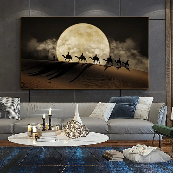 Touteladeco / Tableau Art / Paysage / Desert / Chameau / Nuit / Décoration Murale / Décoration de maison / Moderne