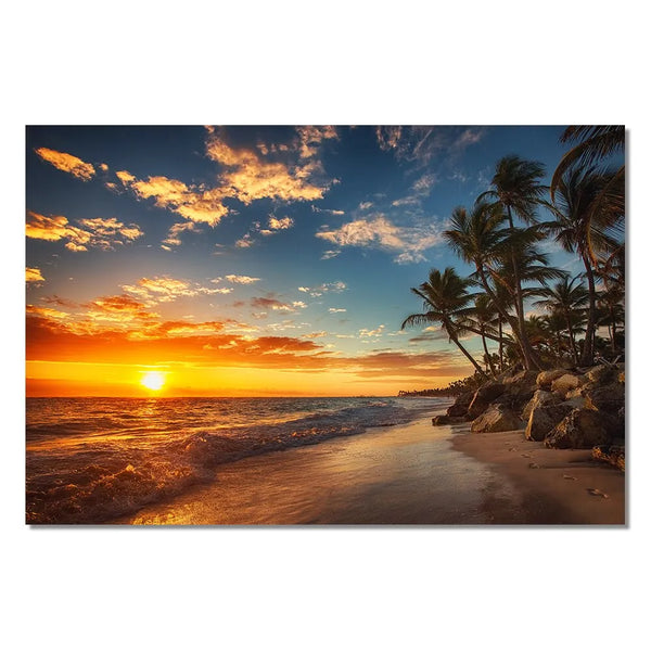 Touteladeco / Tableau Art / Paysage / Plage Paradisiaque / Coucher de Soleil / Décoration Murale / Décoration de maison / Moderne