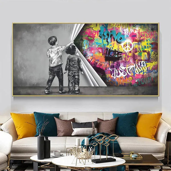 Touteladeco / Tableau Pop Art / Street Art / Banksy / Décoration Murale / Décoration de maison / Moderne / Graffiti / Mur