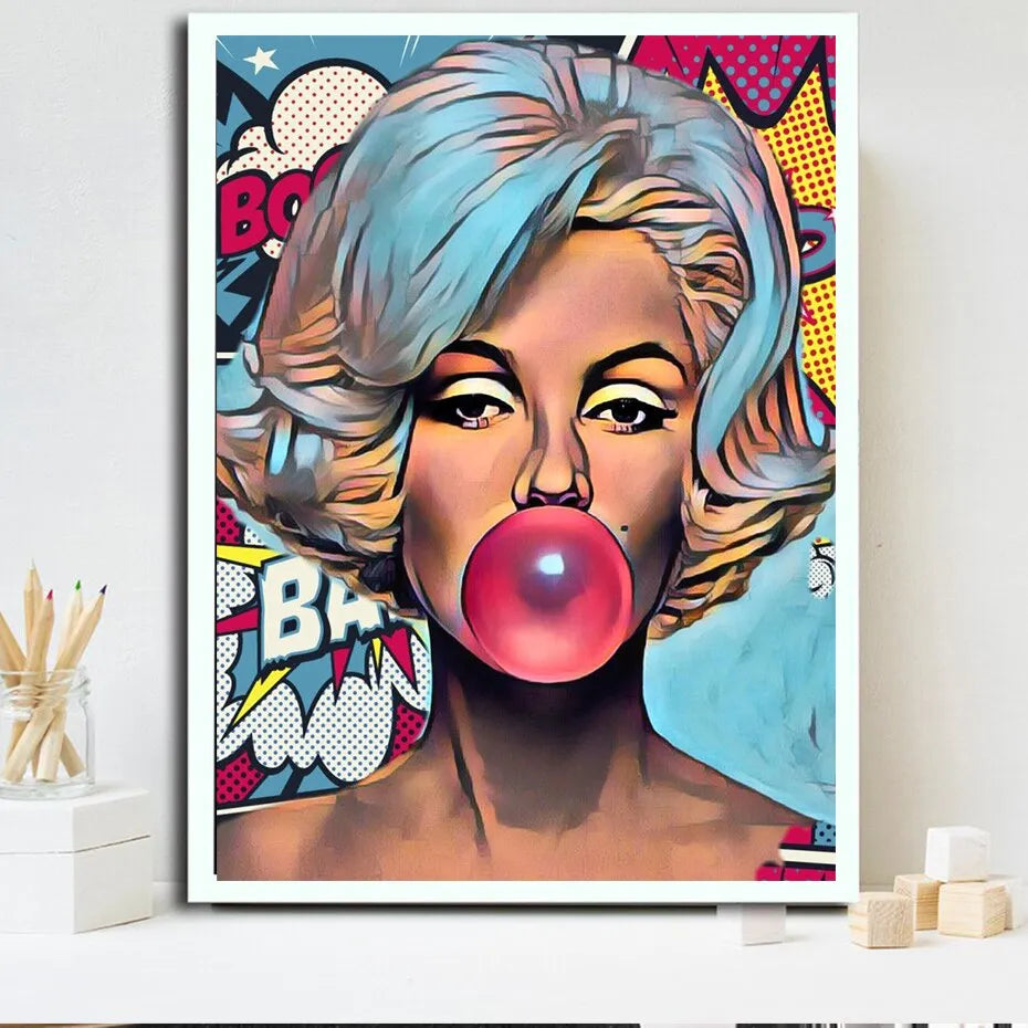 Toile - Pop Art - Glamour - Marilyn Monroe Bubble Gum