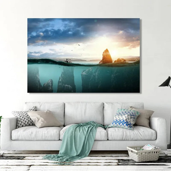 Touteladeco / Tableau Art / Paysage / Sous Marine / Mer / Coucher de Soleil / Décoration Murale / Décoration de maison / Moderne