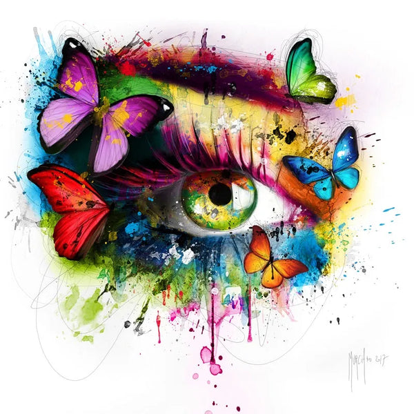 Touteladeco / Tableau Art / Miroir / Ame / Papillons / Oeil / Visage / Femme / Patrice Murciano / Pop Art / Décoration Murale / Décoration de maison / Moderne / Toile