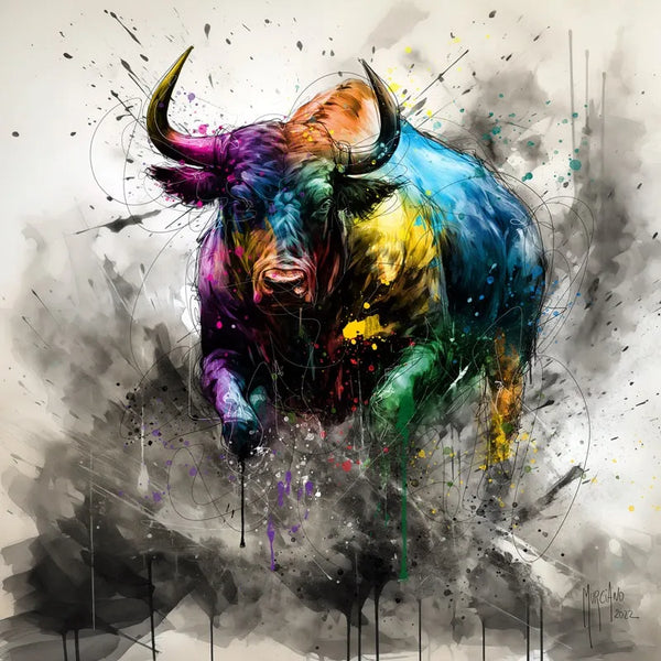 Touteladeco / Tableau Pop Art / Animaux / Taureau / Décoration Murale / Décoration de maison / Moderne / Taureau / Toile / Tableau / Restaurant / Patrice Murciano