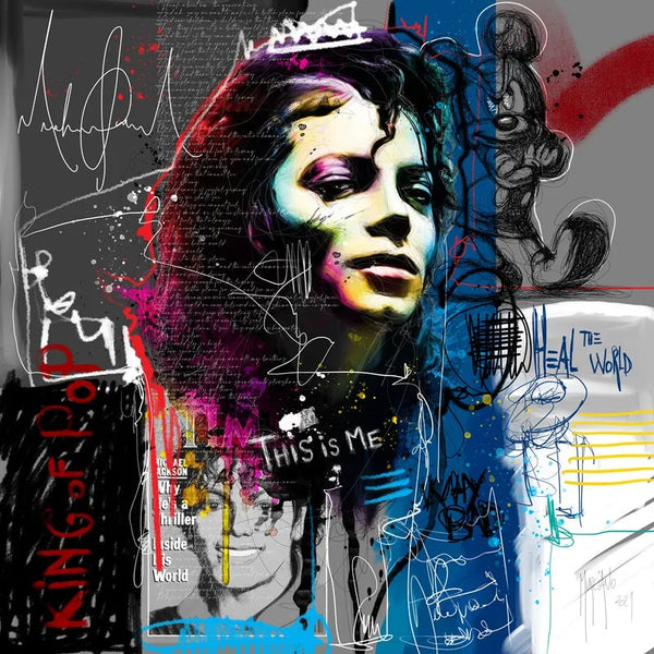 Touteladeco / Tableau Art / Musique / Michael Jackson / Billie Jean / Patrice Murciano / Pop Art / Décoration Murale / Décoration de maison / Moderne / Toile / POP / King / Chanteur