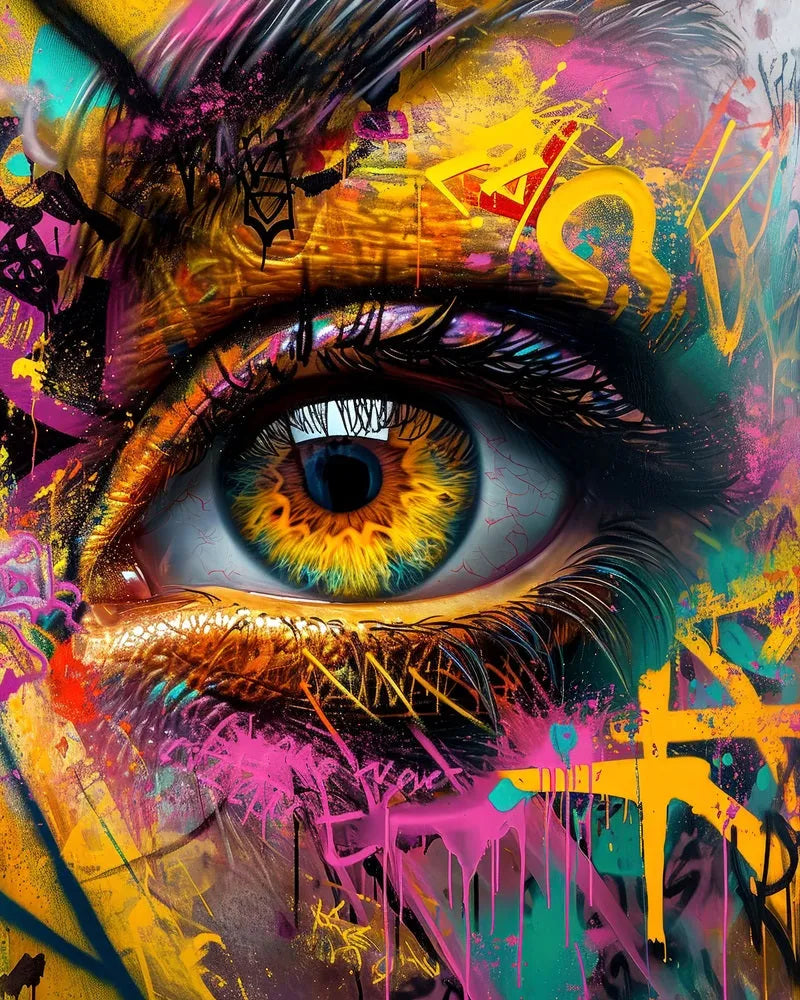 Touteladeco / Toile / Tableau / Pop Art / Graffiti / Oeil / Decoration / Salon / Cadeau / Street Art / Moderne