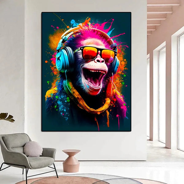 toile / singe / animaux / graffiti / dj / casque / tableaux / decoration