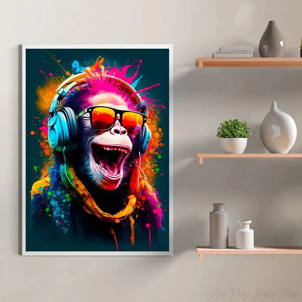 toile / singe / animaux / graffiti / dj / casque / tableaux / decoration