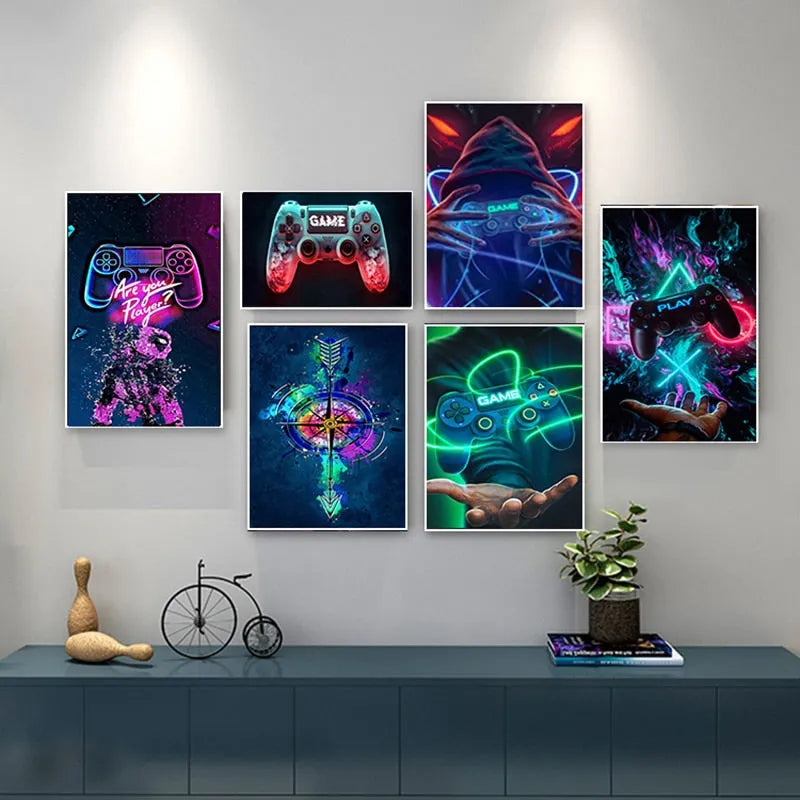 Touteladeco / Tableau Pop Art / Gaming / Joystick / Playstation / Geek / Décoration Murale / Décoration de maison / Moderne