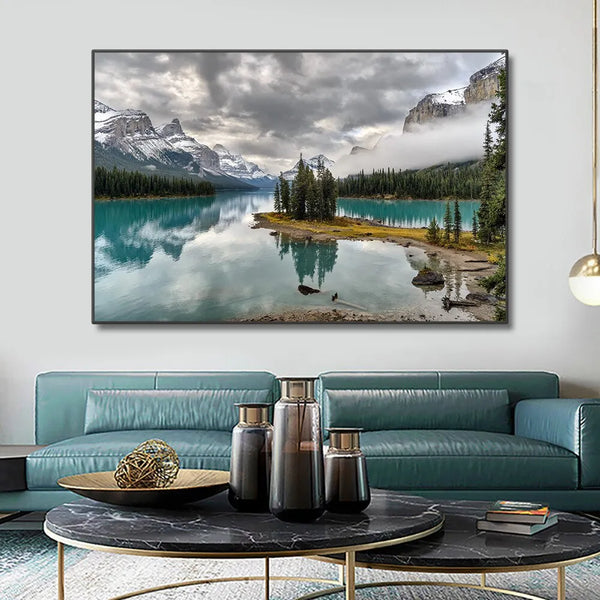 Touteladeco / Tableau Art / Paysage / Lac / Montagne / Neige / Décoration Murale / Décoration de maison / Moderne