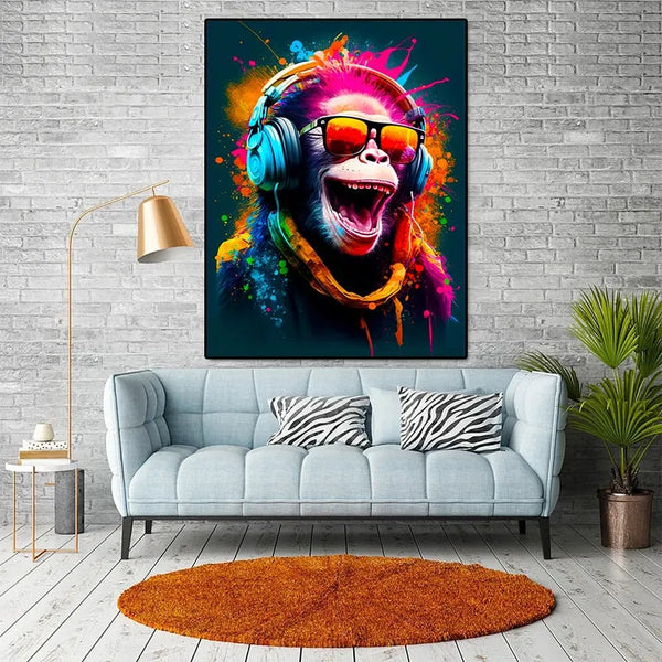 toile / singe / animaux / graffiti / dj / casque / tableaux / decoration