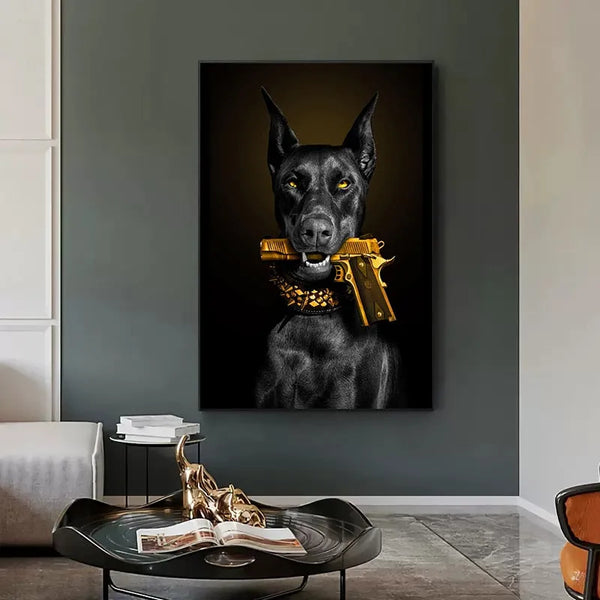 Touteladeco / Animaux / Chien / Doberman / Gun / Décoration Murale / Décoration de maison / Moderne