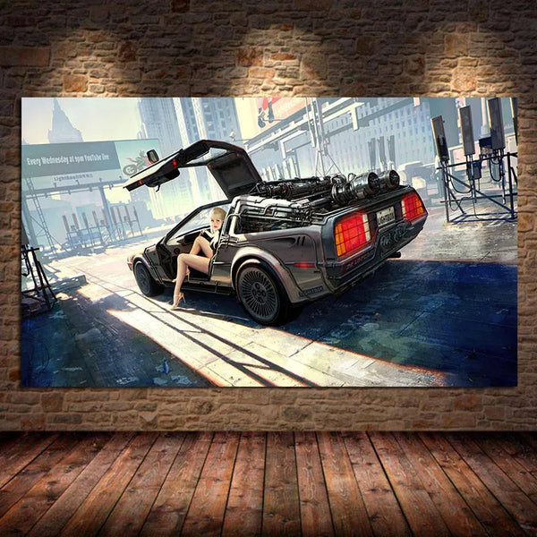 Touteladeco / Tableau Art / Voiture / Classic Movie Time Machine / Décoration Murale / Décoration de maison / Moderne