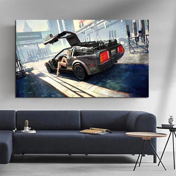 Touteladeco / Tableau Art / Voiture / Classic Movie Time Machine / Décoration Murale / Décoration de maison / Moderne