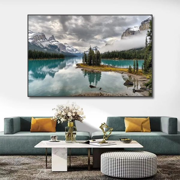 Touteladeco / Tableau Art / Paysage / Lac / Montagne / Neige / Décoration Murale / Décoration de maison / Moderne
