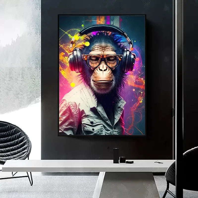 toile / singe / animaux / pop art / dj / casque / tableaux / decoration / chic