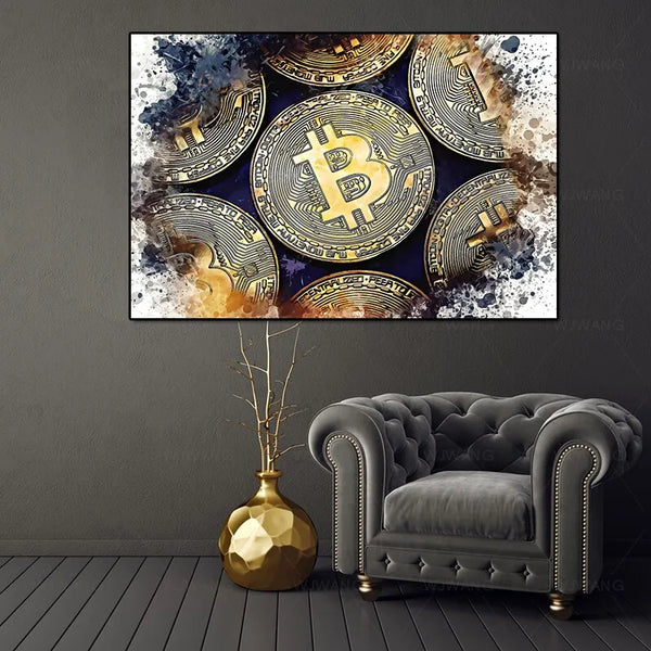 Touteladeco / Tableau Art / Bitcoin / Luxe / Décoration Murale / Décoration de maison / Moderne