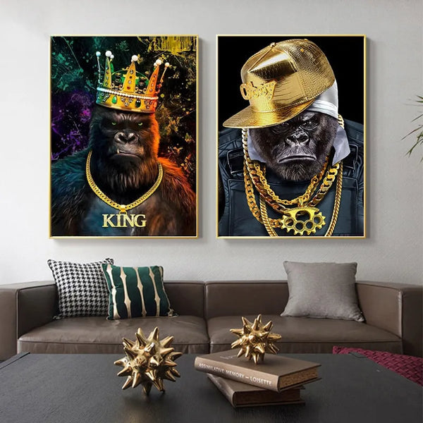 Touteladeco / Tableau Pop Art / king / Gorille / Décoration Murale / Moderne