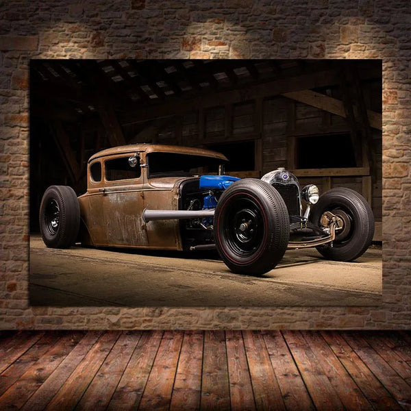 Touteladeco / Tableau Art / Voiture / Supercar / Hot Rod Vintage / Décoration Murale / Décoration de maison / Moderne