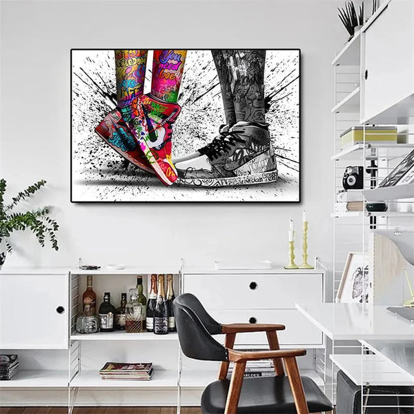 Touteladeco / Tableau Pop Art / Basket / Street Art / Décoration Murale / Décoration de maison / Moderne / Toile / Street Art / Jordan