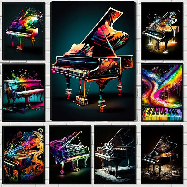 Touteladeco / Toile / Musique / Piano / Décoration Murale / Décoration de maison / Abstrait / Tableaux