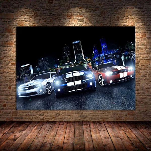 Touteladeco / Tableau Art / Voiture / Ford Mustang Camaro / Décoration Murale / Décoration de maison / Moderne
