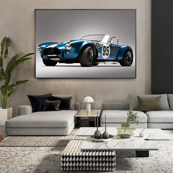 Touteladeco / Tableau Art / Voiture / Blue 1964 Cobra Roadster Retro / Décoration Murale / Décoration de maison / Moderne