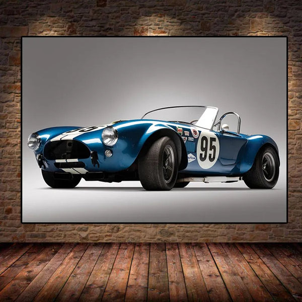 Touteladeco / Tableau Art / Voiture / Blue 1964 Cobra Roadster Retro / Décoration Murale / Décoration de maison / Moderne