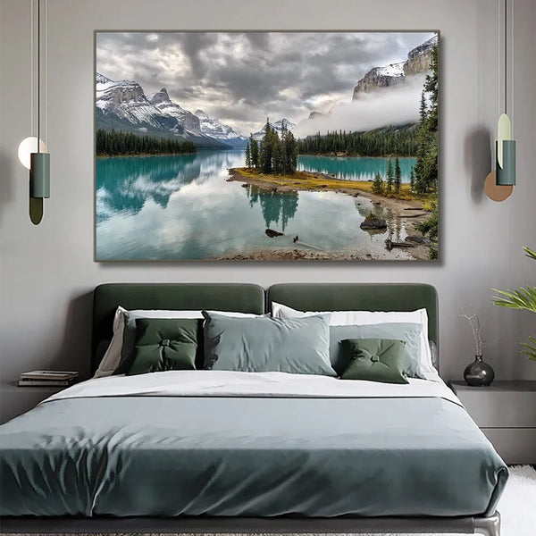 Touteladeco / Tableau Art / Paysage / Lac / Montagne / Neige / Décoration Murale / Décoration de maison / Moderne